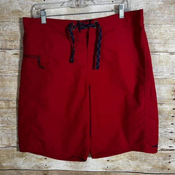 PATAGONIA WAVEFARER RELAXED FIT BOARD BEACH COASTAL SWIM SHORTS SIZE 34 RED - Picture 1 of 6